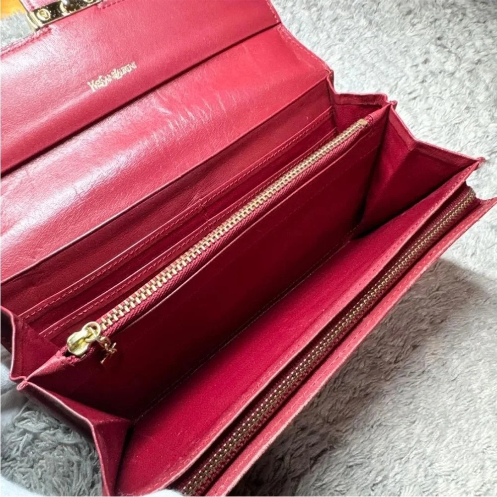 Yves Saint Laurent Red Embossed Leather Wallet - Picture 10 of 13